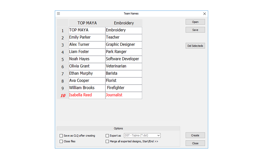 TeamName List Style Lettering