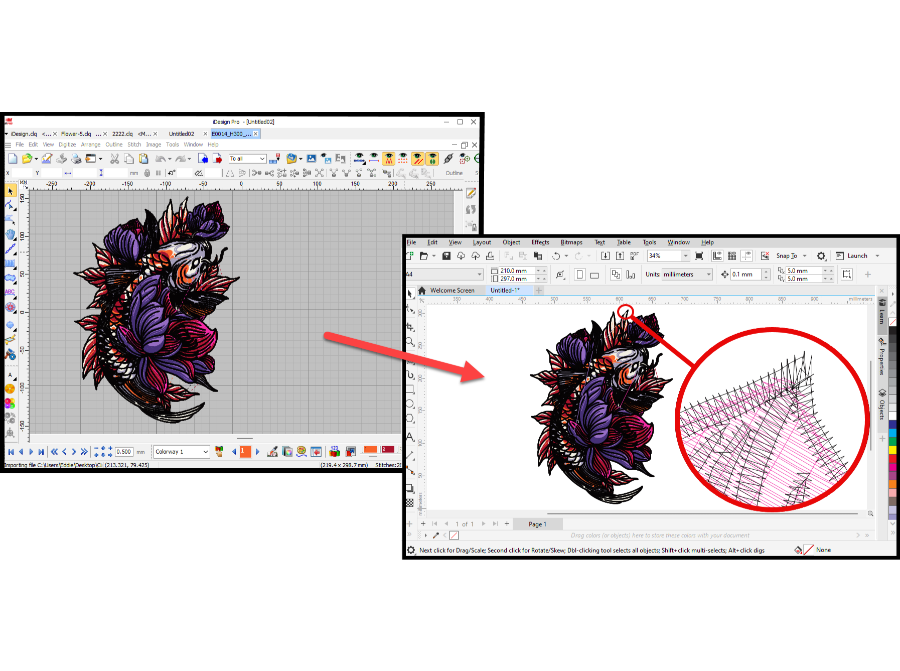 The curves and sutures pasted from iDesign Pro into other graphics programs are in vector form